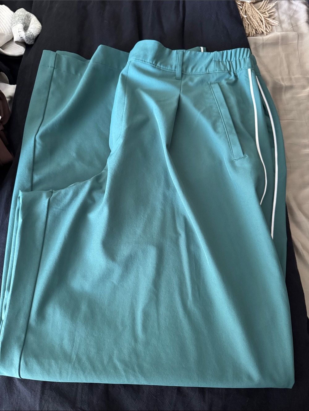 all in motion Teal Track Pants with White Side Stripe